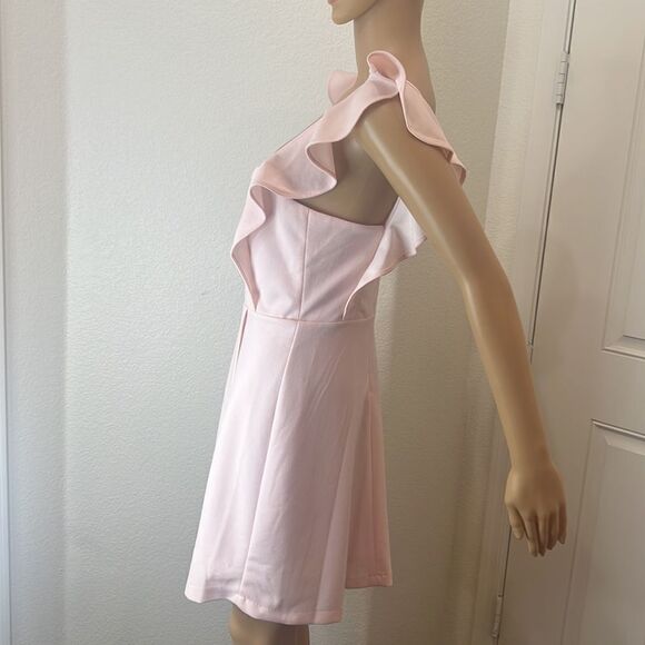 BCBG Paris Dress Pastel Pink Size Small Square Neck Flutter Sleeve Wrap Mini - Picture 5 of 11